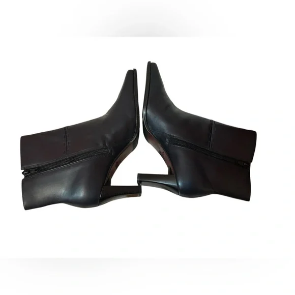 Markon Black Leather Ankle Boots 8M Brazil Square Toe Stitched Detail Heel Goth - Picture 4 of 7